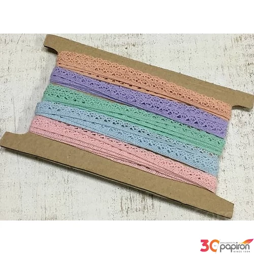 Szalag csipke pasztell szivárv árnyalatok - 1cm széles 5x2m/cs
