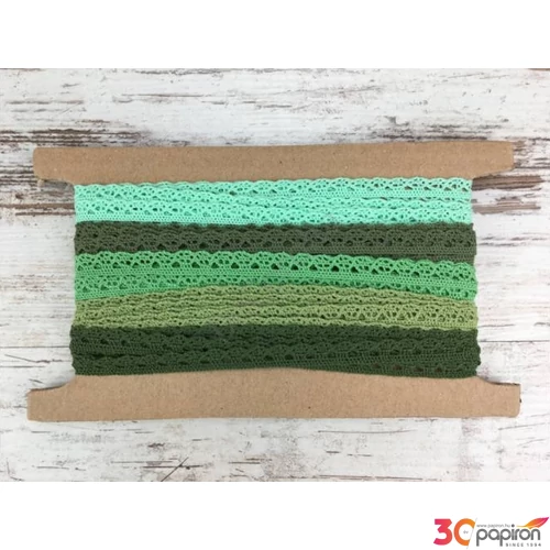 Szalag csipke zöldes árnyalatok - 1cm széles 5x2m/cs