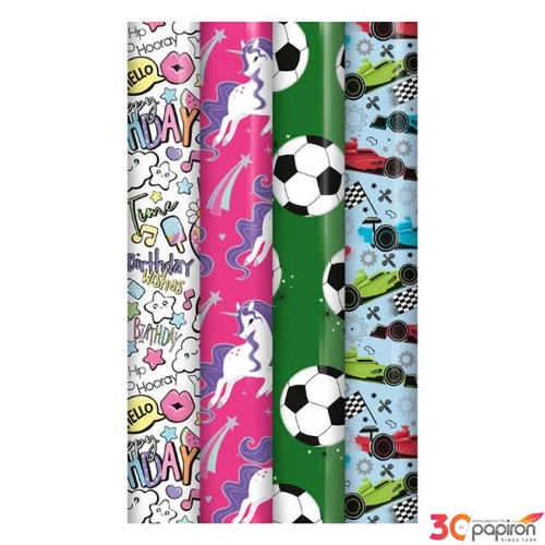 Csomagolópapír gyerekeknek 70x300cm, diszcsomagoló vegyes minták Clairfontaine/Eurowrap 1tekecs/ár