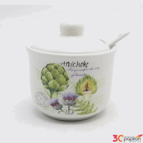 Cukortartó+kanál kerámia Articsóka 260Ml 