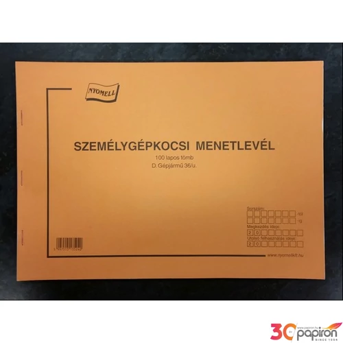 Ny D Gépj 36/u A4 menetlevél Személygépkocsi menetlevél A4 100lapos