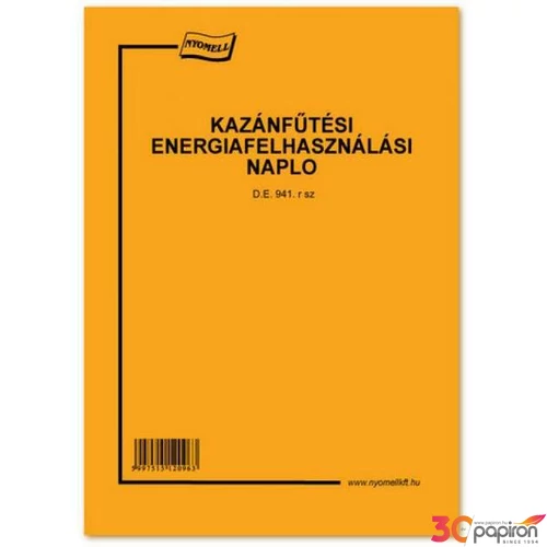 D.E.941 r.sz Kazánfűtési napló Kazánfűtési energiafelhasználási  napló