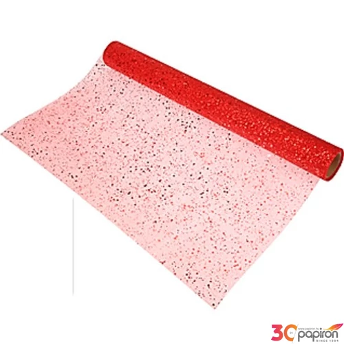 Asztalközép 38x200cm ferrári piros színű glitteres csillogó organza-asztalközép, asztalterítő