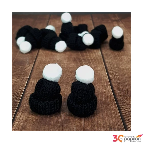Dekor figura sapka mini kötött sapka fekete 5cm 3db/csomag