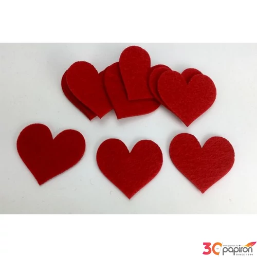 Dekor filc szív 5cm piros (10db/csomag)