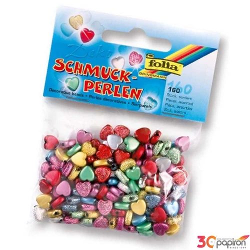 Dekor szett Folia 160db fényes/csillámos szív gyöngy barkács kreatív kövek eszközök