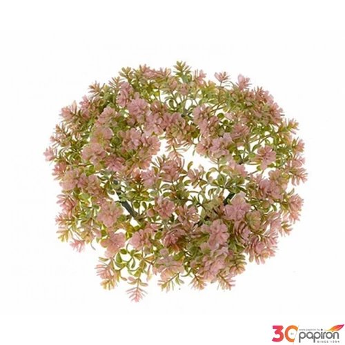 Koszorú dekor selyemvirág pozsgás 20cm, rózsaszín 