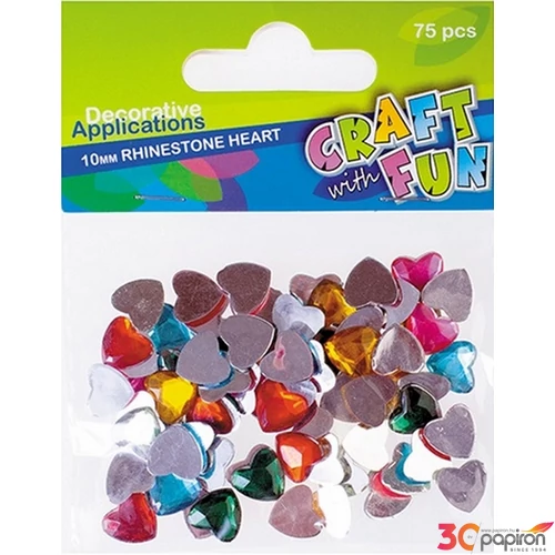 Kristálykő ragasztható strasszkő szívecske 75db/csomag Craft With Fun 292199