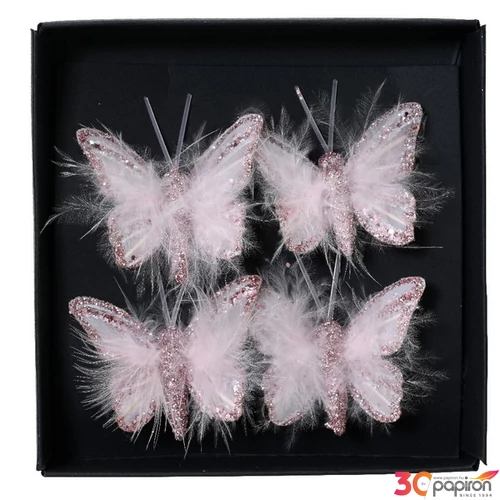 Dekor pillangó 24' csiptetős, organza anyag, rózsaszín 4 db/csomag 4 cm sdkae 1db/ár