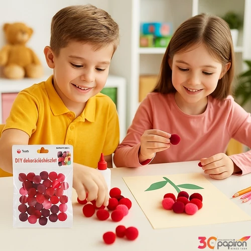 Dekor pompom 1,5cm vegyes piros 1,5cm 50db-os 25