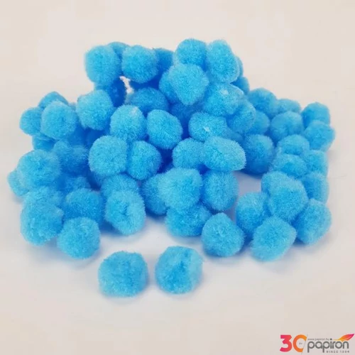Dekor pompom 15mm kék zsenília golyó, 100db/csomag 