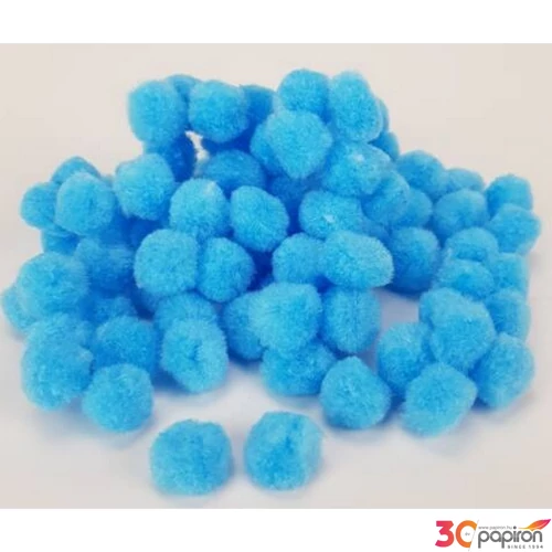 Dekor pompom 15mm világoskék zsenília golyó, 100db/cs 