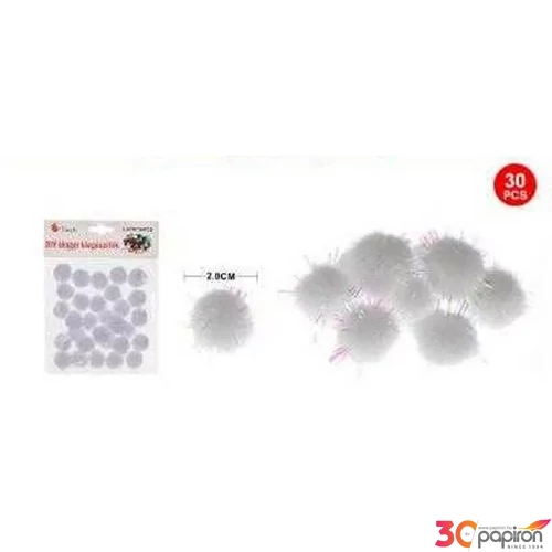 Dekor pompom csillámos fehér 2cm 30db-os 25
