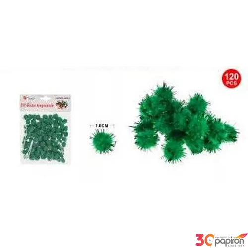 Dekor pompom csillámos zöld 1cm 120db-os 25