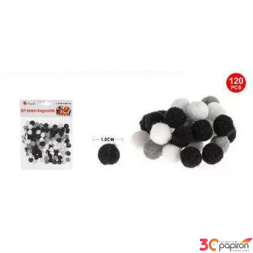 Dekor pompom fekete-fehér 1cm 120db-os 25