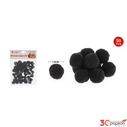 Dekor pompom fekete 1,5cm 50db-os 25