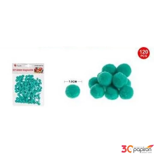 Dekor pompom kékes zöld 1cm 120db-os 25