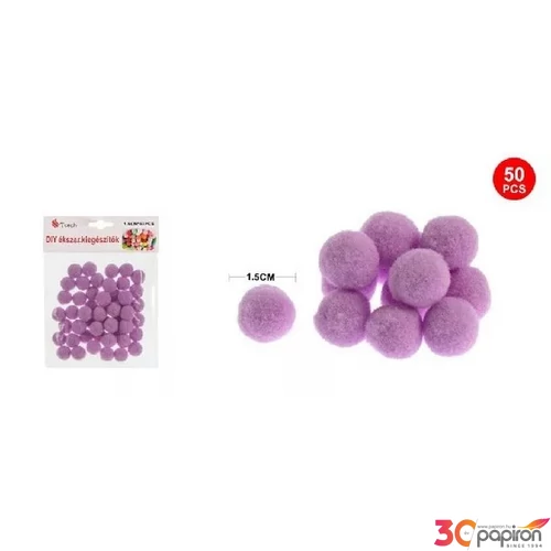 Dekor pompom lila 1,5cm 50db-os 25