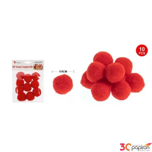 Dekor pompom piros 3cm 10db-os 25
