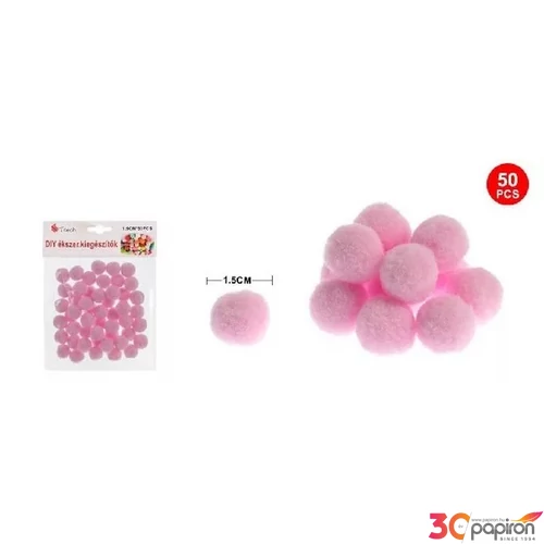 Dekor pompom rózsaszín 1,5cm 50db-os 25