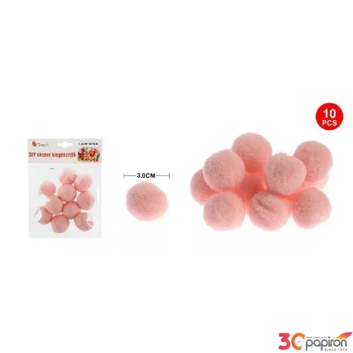 Dekor pompom rózsaszín 3cm 10db-os 25