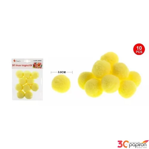 Dekor pompom sárga 3cm 10db-os 25