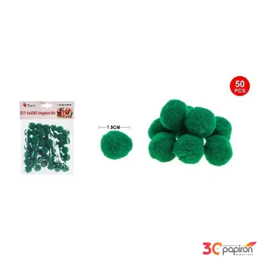 Dekor pompom sötétzöld 1,5cm 50db-os 25