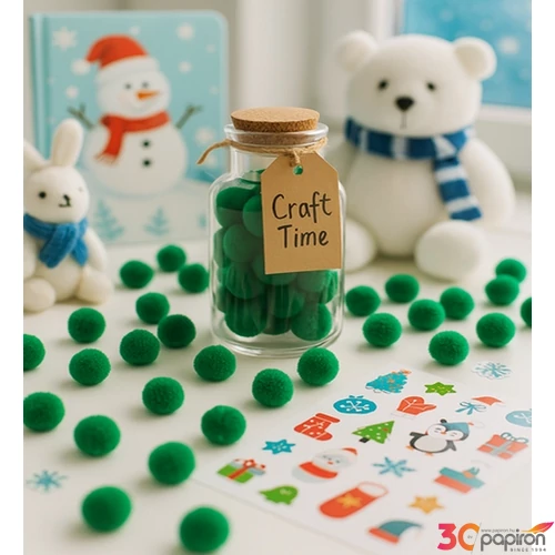 Dekor pompom sötétzöld 1cm 120db-os 25