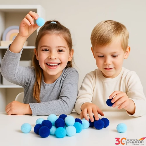 Dekor pompom vegyes kék 1,5cm 50db-os 25