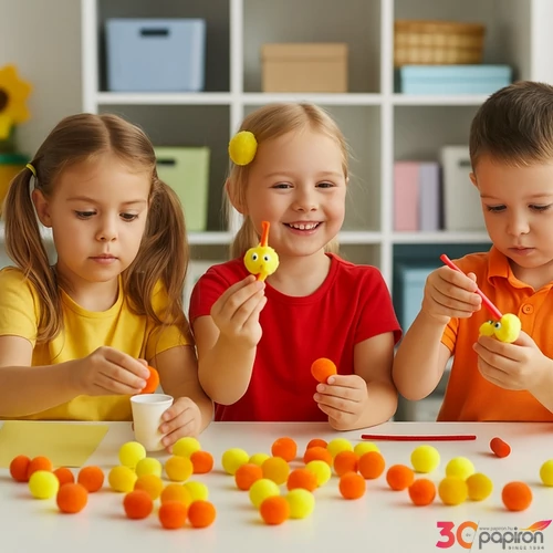 Dekor pompom vegyes sárga 1,5cm 50db-os 25