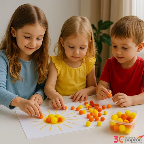 Dekor pompom vegyes sárga 1cm 120db-os 25