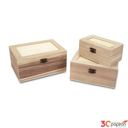 Dekorálható fa tárolódoboz natúr peremes láda csatos S/3/1 S: 13,8x8cm, magasság: 6,5cm