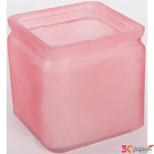 Dekorálható üveg mécsestartó 10x9x10 cm kocka kerekített rózsaszín