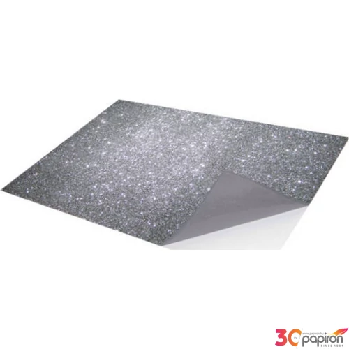 Dekorgumi glitteres ezüst 2mm, A4, öntapadós - EVA 