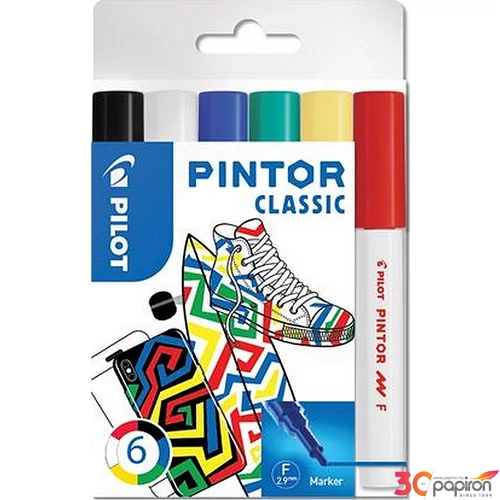 Lakk Decomarker Pilot Pintor F' 1mm vízbázisú 6klasszik szín Írószerek PILOT PIN-NORM-S6-F
