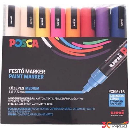 Dekormarker Uni készlet, 1,8-2,5 mm, Posca PC-5M 17 különböző szín