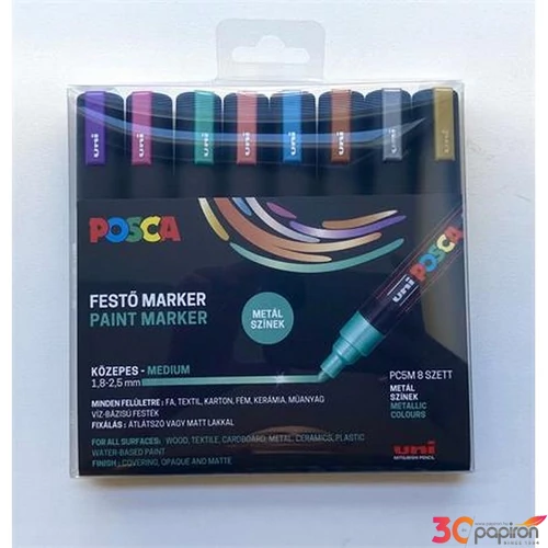 Dekormarker Uni készlet, 1,8-2,5 mm, Posca PC-5M 8 különböző metál szín