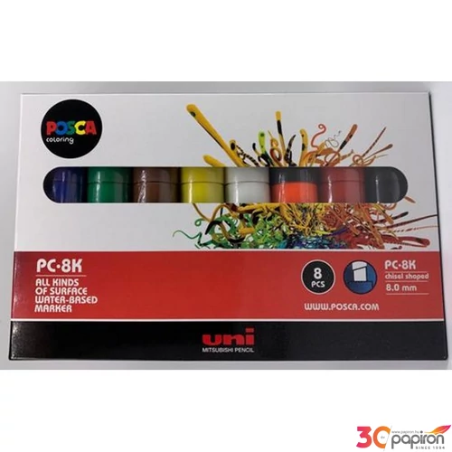 Dekormarker Uni készlet, 8 mm, vágott, Posca PC-8K 8 különböző szín