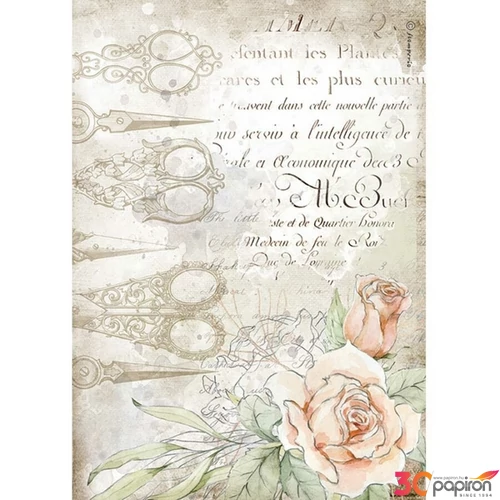 Decoupage rizspapír A4 Romantika Olló és rózsák