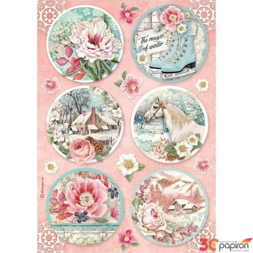 Decoupage rizspapír A4 Sweet winter rounds DFSA4727