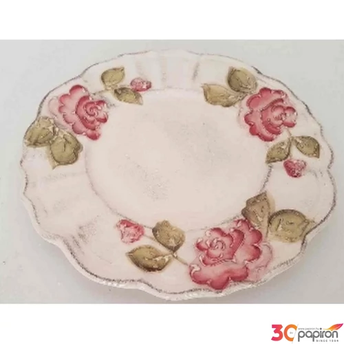 Tányér desszertes kerámia 22x1,8cm virágos bordó,kézzel festett kézzel festett