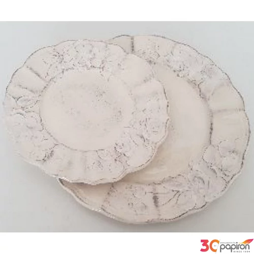 Tányér desszertes kerámia 22x1,8cm virágos natúr kézzel festett kézzel festett