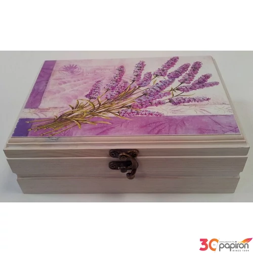 Díszdoboz fa Levendula krémfehér festett felső részén levendula 21,5x15,5x7cm [5999547601656]