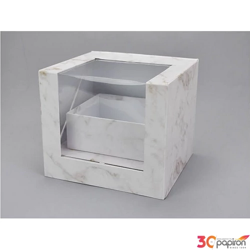 Díszdoboz felnyitható kocka fiókkal márvány 23,5x20,5x20,5cm 