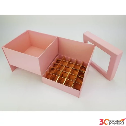Díszdoboz karton virágbox és bonbon doboz tetővel pink méretek: 18.5x18.5x15.5cm