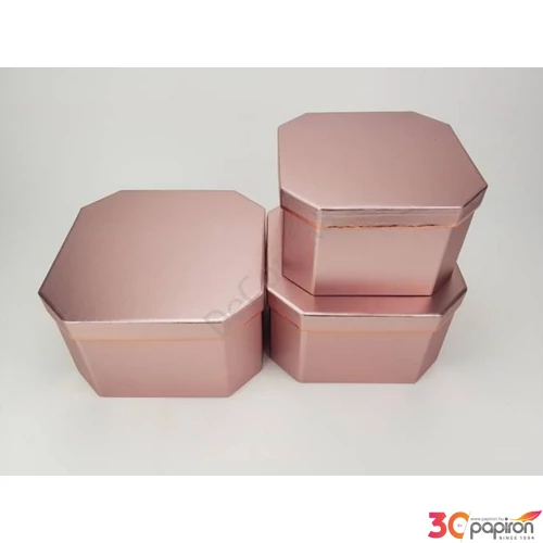 Díszdoboz nyolcszögletű L metálrózsaszín rosegold színű S/3/3 [5998997732576] 22x22x12,5cm-es