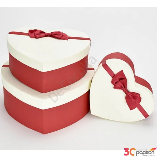 Díszdoboz szív alakú L méret 20,5x22x9cm-es, piros-krém színű S/3/3 [5998997715043]