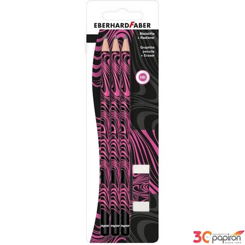 Eberhard-Faber grafitceruza szett, 3db-os+radír neon rózsaszí/fekete