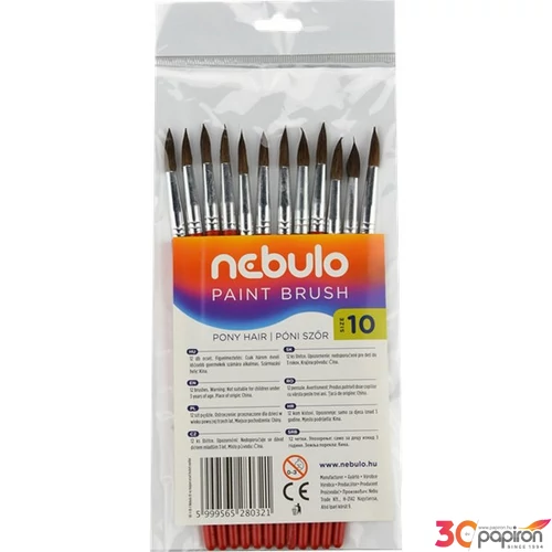 Ecset No.10 Nebulo kerek festett fanyél, hegyes, póniszőr Iskolaszerek Nebulo HE-1-10-F
