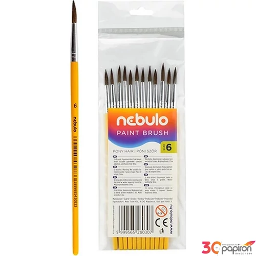 Ecset No.6 Nebulo kerek festett fanyél, hegyes, póniszőr Iskolaszerek Nebulo HE-1-6-F